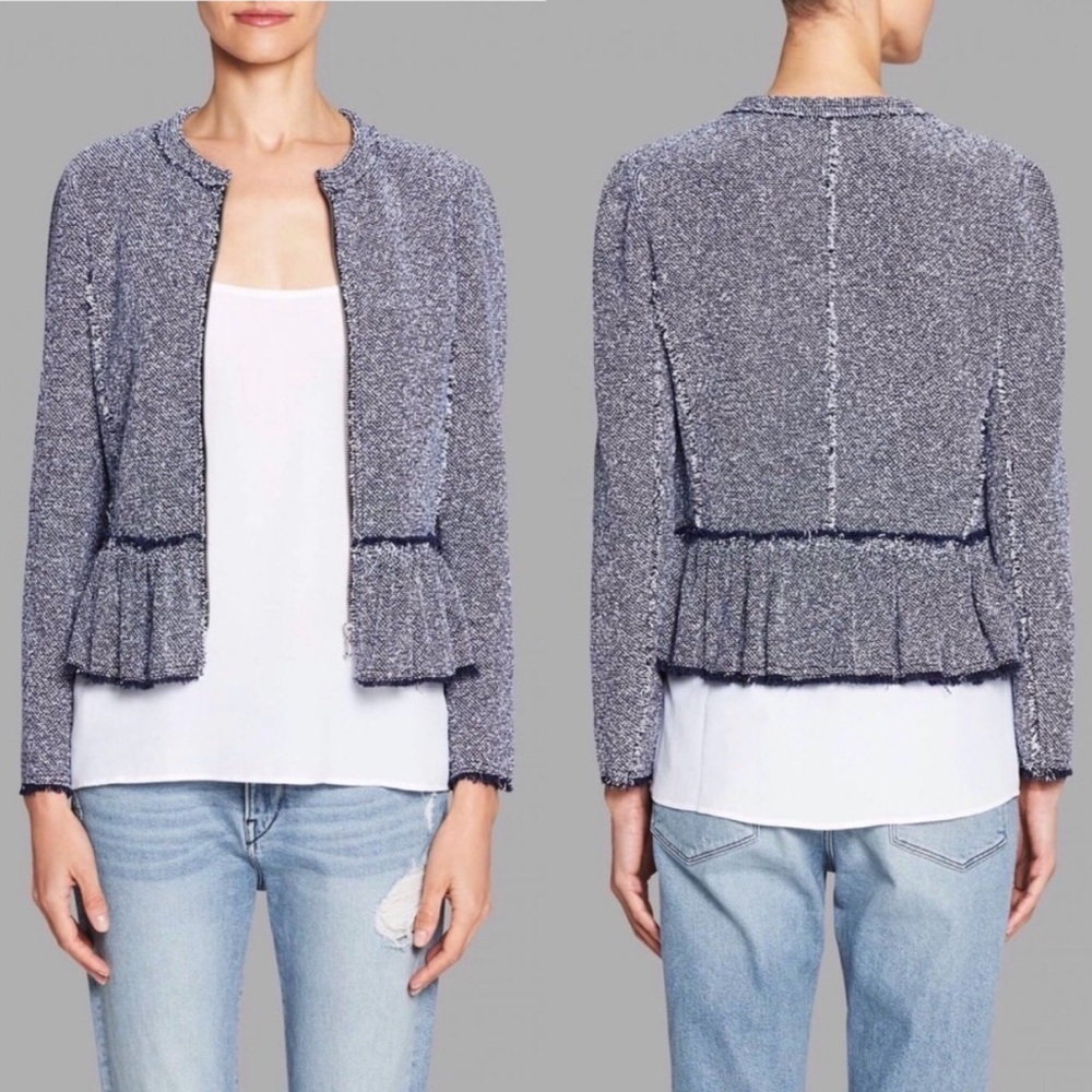 Rebecca Taylor Tweed Peplum Jacket Size 2 Blue Preppy Coquette Feminine Spring